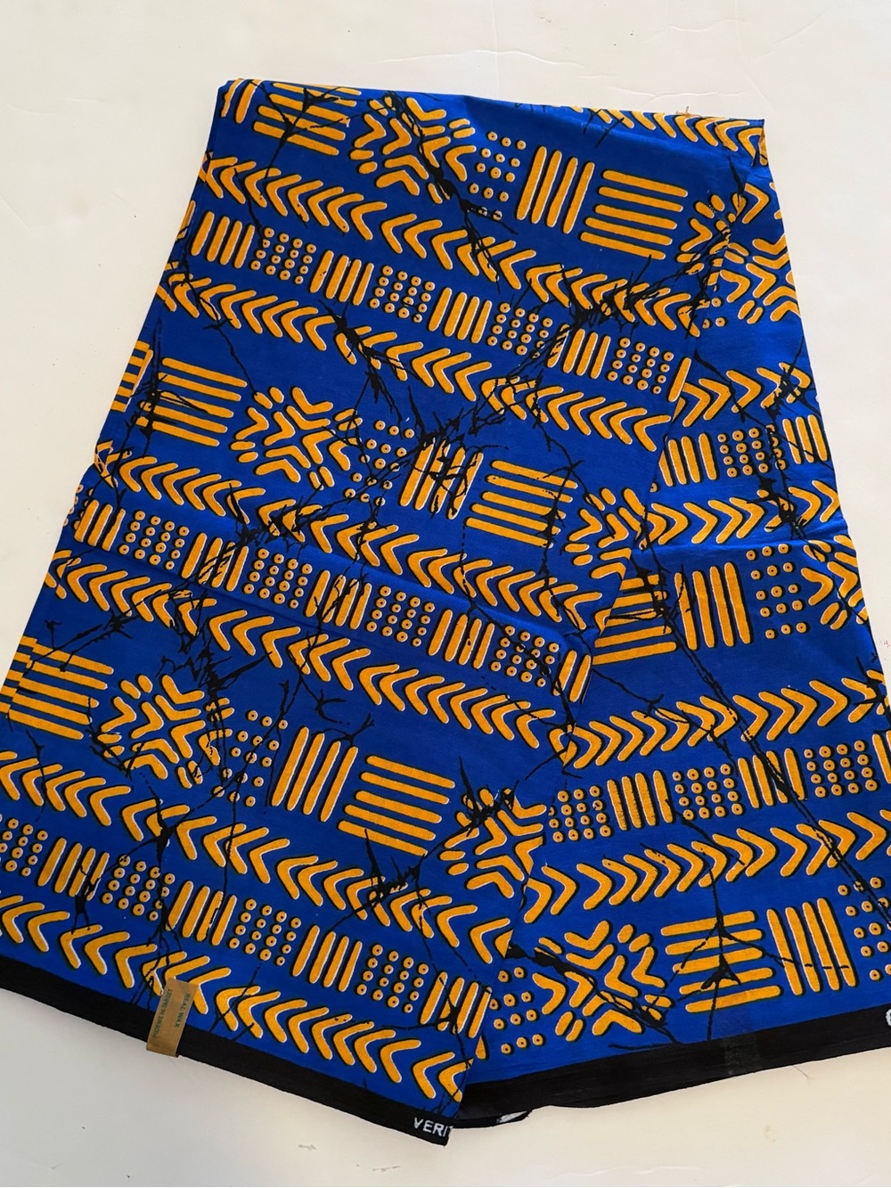 Blue and Yellow Tribal Design Printed Cotton Fabric - 2 Yards